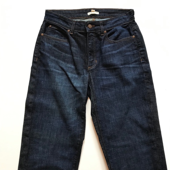 Eileen Fisher Raw Hem Straight Leg Jeans Denim Womens 2 Blue Dark Wash Organic - Picture 2 of 12